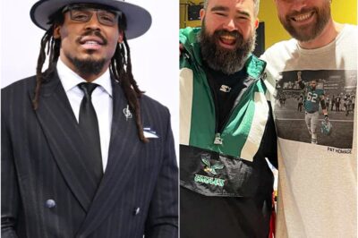 Cam Newton reacts with excitement as Travis and Jason Kelce sign a $100 million podcast deal… Watch now 👇